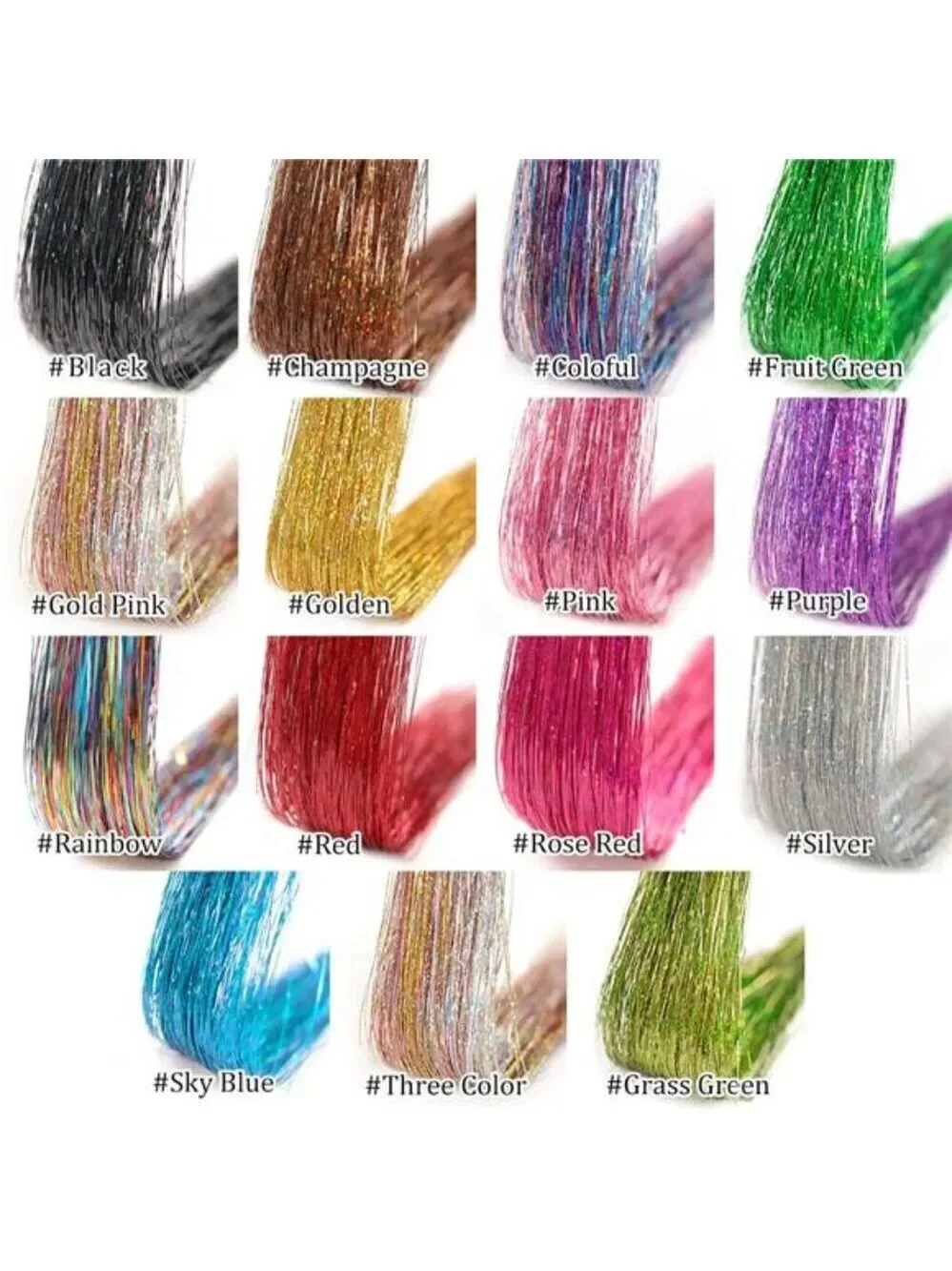 Rainbow hair tinsel clip in extensions glitter strands fairy hair accessories se